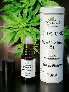 10% CBD Hanf-Kokos-Öl, 10ml Roll on