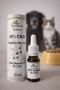 20 % CBD Öl für Tiere in 10 ml Braunglasflasche mit Pipette von Sorban Naturprodukte