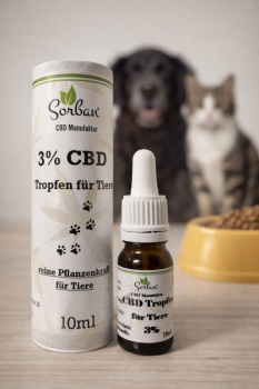 3 % CBD Öl für Tiere in 10 ml Braunglasflasche mit Pipette von Sorban Naturprodukte