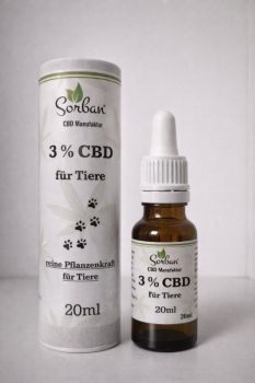 3 % CBD Öl für Tiere in 20 ml Braunglasflasche mit Pipette von Sorban Naturprodukte