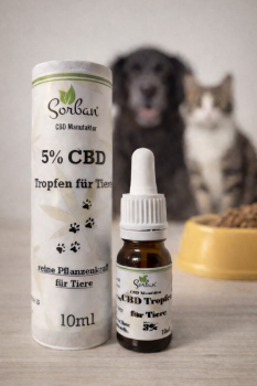 5 % CBD Öl für Tiere in 10 ml Braunglasflasche mit Pipette von Sorban Naturprodukte