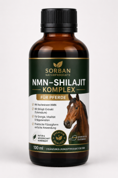Sorban NMN Shilajit Komplex für Pferde 100 ml Braunglas Flasche Frontansicht
