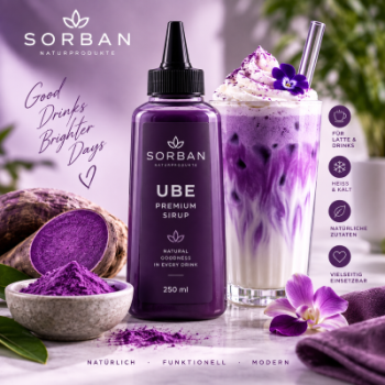 SORBAN UBE Premium Sirup 250 ml mit UBE Latte und Purple Yam