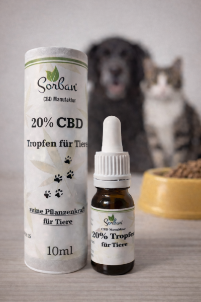 10 % CBD Öl für Tiere in 20 ml Braunglasflasche mit Pipette von Sorban Naturprodukte