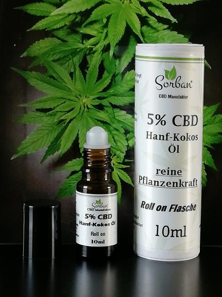 5% CBD Hanf-Kokos-Öl,  10ml Roll on