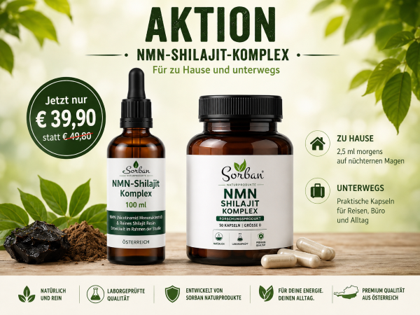 Sorban Aktionspaket NMN-Shilajit-Komplex 100 ml mit 50 NMN-Shilajit-Kapseln