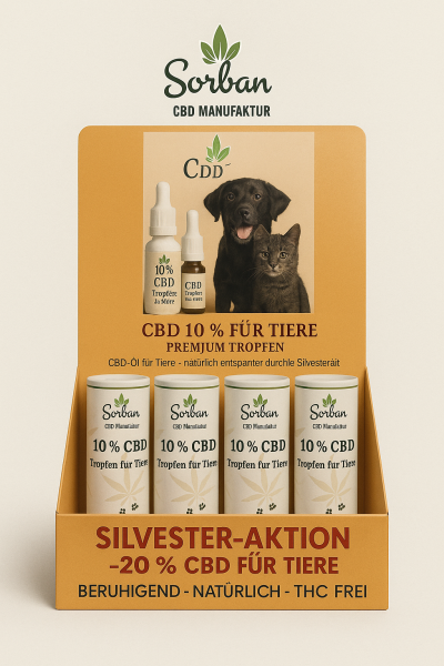DISPLAY-KARTON  mit 12 x 10 ml CBD ÖL für Tiere  je 4 x (3%, 5%, 10%)