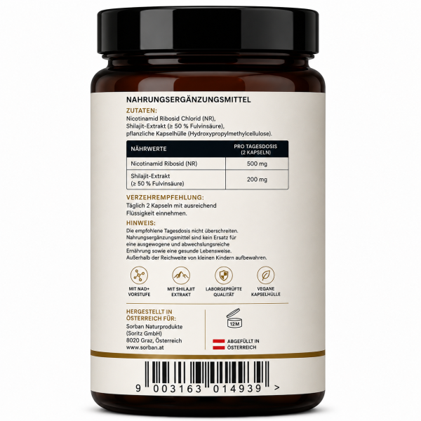 Sorban NAD+ Shilajit Komplex Kapseln – Nicotinamid Ribosid | 60 Kapseln